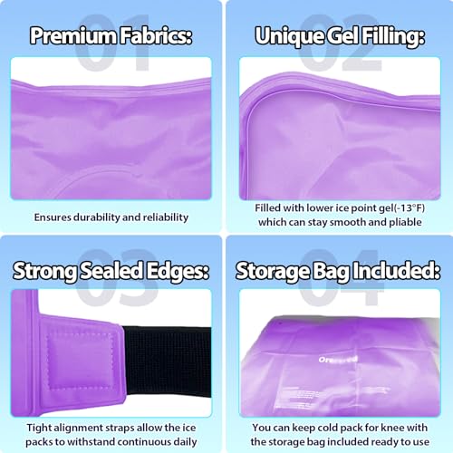 Reusable Cold Ice Packs for Injuries, 3-Piece Set Cold Gel Ice Wrap for Injury Recovery, Alleviate Joint and Muscle Pain (Knee Ice Wrap-Purple) - color: 3pcs-purple
