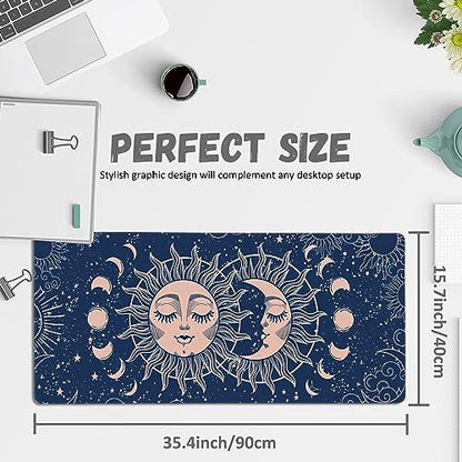 Large Mouse Pad Magic Moon and Sun Extended Gaming Mouse Pad Non-Slip Desk Mat with Stitched Edge Laptop Computer Keyboard Mousepad for Office Home 35.4" x 15.7" - color: Magic Moon and Sun