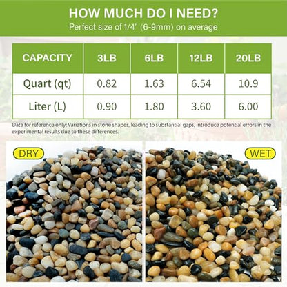6 lb Aquarium Gravel, 1/4" Ph-Natural Pea Gravel for Fish Tank,Small River Rocks for Plants, Decorative Aquarium Pebbles for Vase Fillers, Landscaping, Succulent, Cactus, Terrarium, Bird Bath - size: 6 lb