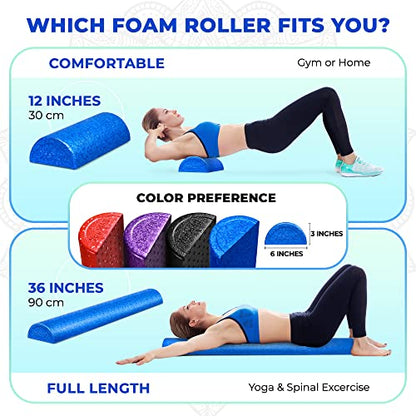 Yes4All High-Density EPP Half Round Back Roller Foam, Exercise Foam Roller for Yoga, Pilates & Stretching - 12, 18, 24, 36 inch - color: Blue, style: 36 inch