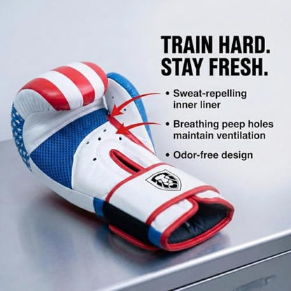 Invincible Fight Gear Flag Leather Boxing Gloves - color: USA Flag, size: 14oz