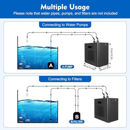 110V 60HZ Quiet Aquarium Chiller, 42Gal 1/10 HP Water Cooler Refrigeration Compressor Home Use Fish Coral Shrimp with Pump and Pipe Water Chiller for Ice Bath Shrimp Aquarium