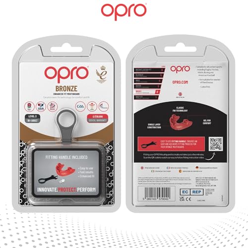 OPRO Bronze Level Moldable Mouth Guard, Essential Fit (Red) - color: Red, size: Adult