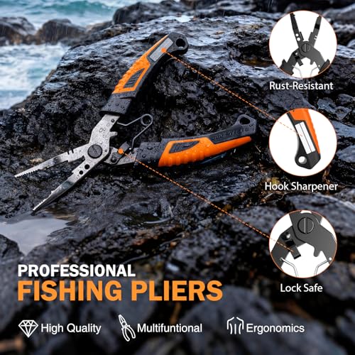 PLUSINNO Fishing Gear Fishing Backpack with Tackle Box, Waterproof tackle Backpack with Rod Holders, Lures, Tools, Pliers & Accessories, Fish Gifts for Men - color: Khaki Fishing Backpack With Fishing Kit