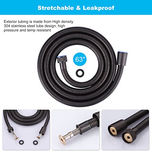 63 Inches Shower Hose Oil-Rubbed Bronze Finished, ALEASHA SUS 304 Stainless Steel Extra Long Shower Head Hose Replacement Handheld Shower Head Hose for Pet Bathroom Bathing Cleaning - color: Oil Rubbed Bronze, size: 63inch
