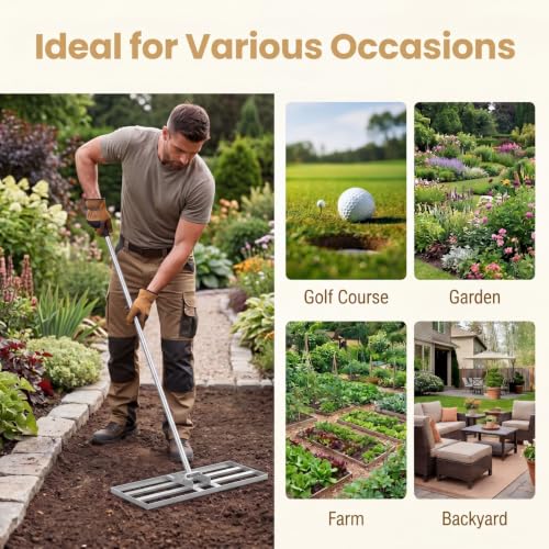 COSTWAY 30x10 Inch Lawn Leveling Rake, Soil Sand Dirt Leveling Tool, Ground Leveler for Yard, Landscape, Garden, Pasture (Silver, 30"x10") - color: Silver