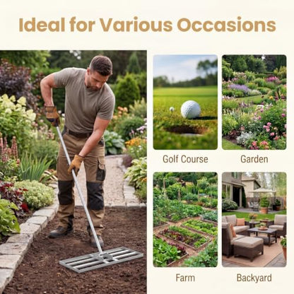 COSTWAY 30x10 Inch Lawn Leveling Rake, Soil Sand Dirt Leveling Tool, Ground Leveler for Yard, Landscape, Garden, Pasture (Silver, 30"x10") - color: Silver