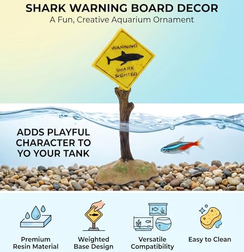 GLOGLOW Aquarium Decor Warning Sign, Resin Shark Warning Sign Ornaments for Fish Aquatic Plants Accessories Theme Decorations 5.7x2.2x1.4in