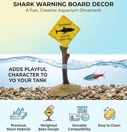 GLOGLOW Aquarium Decor Warning Sign, Resin Shark Warning Sign Ornaments for Fish Aquatic Plants Accessories Theme Decorations 5.7x2.2x1.4in