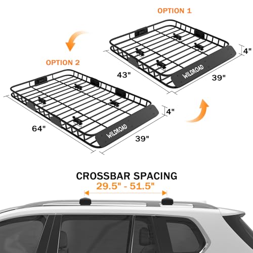 WILDROAD Rooftop Cargo Carrier Combo Roof Rack Cargo Basket 64" x 39" x 4" - size: 63" x 39" x 4"