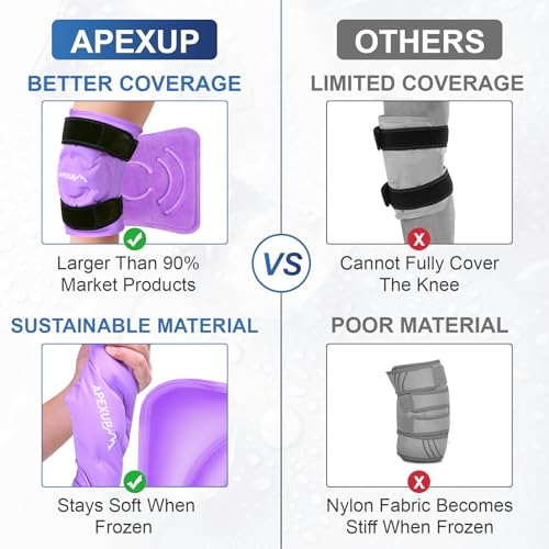 APEXUP Ice Pack for Knee Pain Relief, Large Reusable Wrap After Surgery, Flexible Gel Cold Pack for Injuries, Pain Relief for Back, Shoulder, Elbow, Ankle and Leg (Purple, L, 2PK) - size: Large-2PK, style: Purple