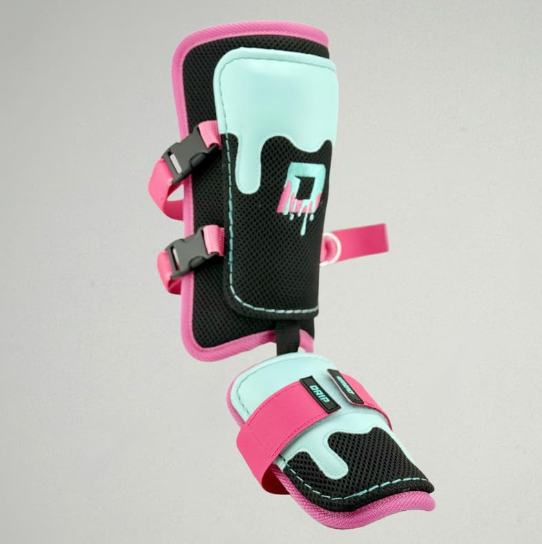 Youth Baseball Shin and Elbow Guard Set, Pink/Aqua/Black, Adjustable Straps, Lightweight, Breathable Mesh Lining - size: Youth Large/Extra Large