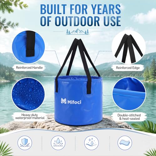 2 Pcs Collapsible Bucket 5 Gallon and 8 Gallon with Handle Portable Foldable Bucket for Camping Fishing Sturdy Leakproof Collapsible Cleaning Buckets for Car Wash RV Outdoor (Black,Dark Blue)