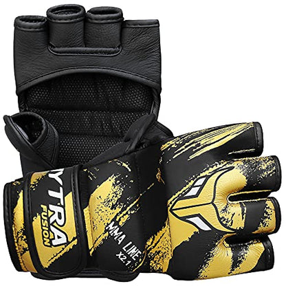 Mytra Fusion MMA Gloves – Grappling Pre-Curved Gloves Real Leather Sparring Gloves for Cage Fighting, Punching, Training, Kickboxing, Muay Thai and Martial Arts - size: X-Small