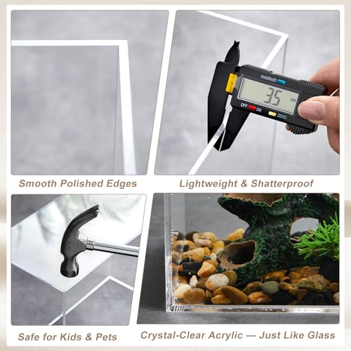 3 Gallon Acrylic Fish Tank with Mat, Small Aquarium for Raising Betta Fish, Goldfish, Snails, Snakes, Shrimp, and Aquatic Plants, Easy to Maintain