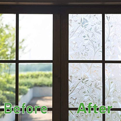 Frosted Glass Window Film 23.6" by 78.5" Glass Film Decorative Window Films Window Cling Film Static Cling No Glue Heat Control for Home Office