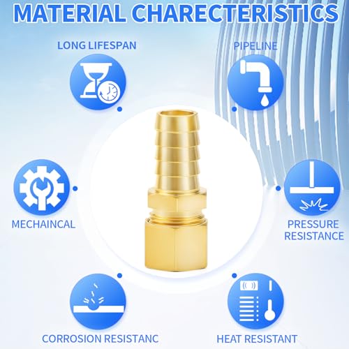 ChillWaves Brass Compression Tube Fitting, 1/2" OD x 1/2" Barb Compression Union Connector with Hose Clamp(5-PACK)