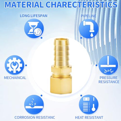 ChillWaves Brass Compression Tube Fitting, 1/2" OD x 1/2" Barb Compression Union Connector with Hose Clamp(5-PACK)