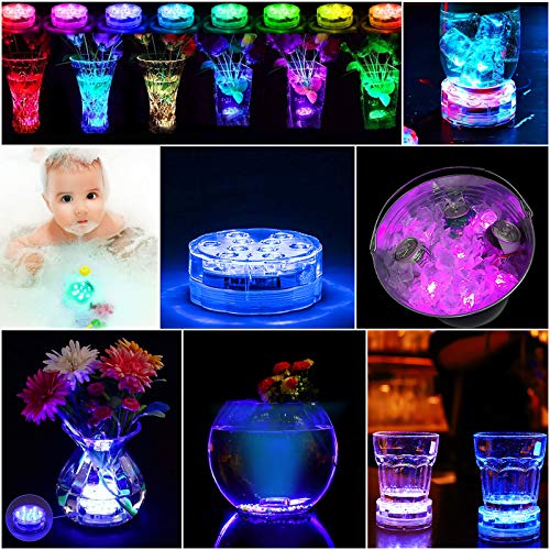 YiaMia Submersible Led Battery Operated Spot Lights with Remote, Decorative Fish Bowl Small Lamps for Aquarium Vase Base Pond Wedding Halloween Party