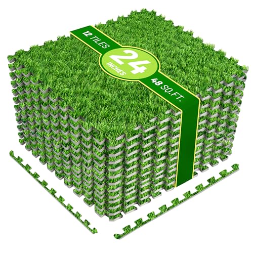Sorbus Grass Foam Floor Tiles, Interlocking Turf Tiles (12 Tiles, 48 Sq Ft) - size: 12tiles ( 48 Sq ft.)