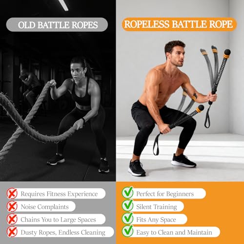 Ropeless Battle Ropes for Home Gym, Cordless Battle Rope for HIIT & Cardio (Black with Ring) - style: Black with ring