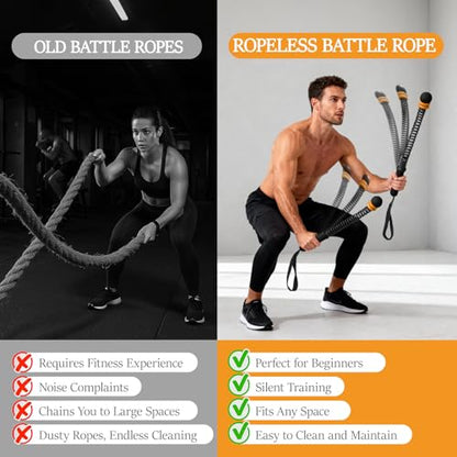 Ropeless Battle Ropes for Home Gym, Cordless Battle Rope for HIIT & Cardio (Black with Ring) - style: Black with ring