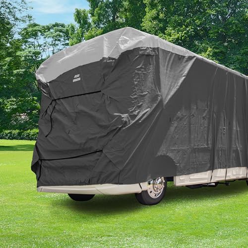 Camco ULTRAGuard 32 to 34-Ft Travel Trailer/Class A RV Cover - Features Zipper Entry Doors & Covered Air Vents - Crafted of Spunbond Polypropylene - Storage Bag for RV Storage & Organization (45733) - size: 32' - 34', style: Class A