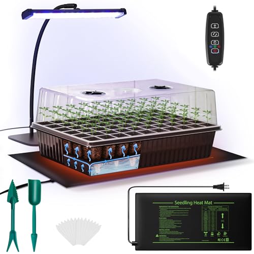 DazSpirit 60-Cell Self-Watering Seed Starter Kit with Grow Light and Heat Mat, Seedling Tray with Humidity Dome, Indoor Plant Germination Tray for Beginners - Grow Tomatoes, Peppers, Herbs & Flowers