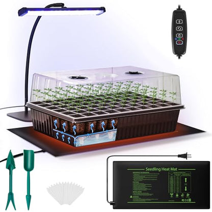 DazSpirit 60-Cell Self-Watering Seed Starter Kit with Grow Light and Heat Mat, Seedling Tray with Humidity Dome, Indoor Plant Germination Tray for Beginners - Grow Tomatoes, Peppers, Herbs & Flowers