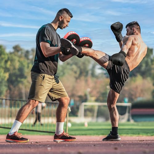RDX Boxing Pads Focus Mitts, Maya Hide Leather Curved Hook and Jab Target Hand Pads, Great for MMA, Kickboxing, Martial Arts, Muay Thai, Karate Training, Padded Punching, Coaching Strike Shield - color: Blue