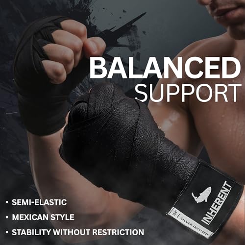 INHERENT Anti-Odor Boxing Hand Wraps, 180" / 4.5 m, Semi-Elastic, Black