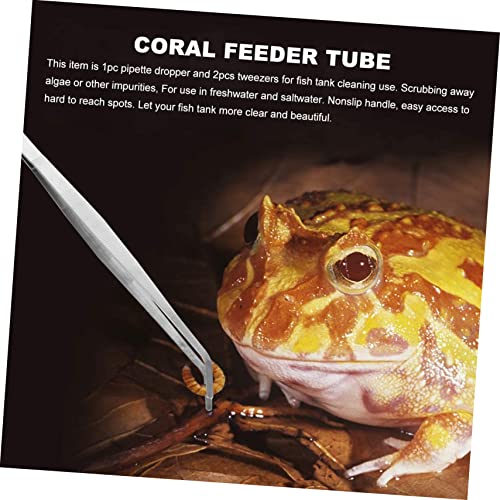 POPETPOP Fish Tank Accessories 3 Piece Cleaning Tool Set Tweezers Pipette Water Changer Lightweight Durable and Easy to Use