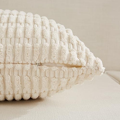 Fancy Homi 4 Packs Decorative Throw Pillow Covers for Living Room Couch Bed, Modern Farmhouse Boho Home Décor Accent Cushion Case, 18" x 18", Neutral