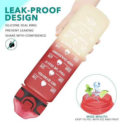 Enerbone 32 oz Drinking Water Bottle with Times to Drink and Straw, Motivational with Carrying Strap, Leakproof BPA & Toxic Free, Ensure You Drink Enough Water for Fitness Gym Outdoor - color: Cherry Cream