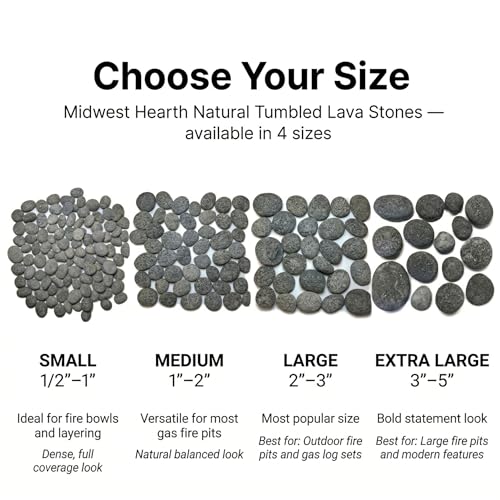 Midwest Hearth Natural Tumbled Lava Stones for Gas Fire Pit and Fireplace | Medium (1"–2") | Smooth Round Volcanic Rock | 10 Lbs - size: Medium (1" - 2")