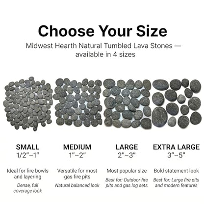 Midwest Hearth Natural Tumbled Lava Stones for Gas Fire Pit and Fireplace | Medium (1"–2") | Smooth Round Volcanic Rock | 10 Lbs - size: Medium (1" - 2")