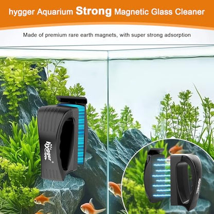 hygger Aquarium Strong Magnetic Glass Cleaner, Professional Fish Tank Algae Magnet Cleaning Tool with Scraper for 0.2-0.24 Inch Thick Glass Freshwater and Saltwater Tank, M