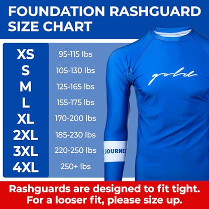 Gold BJJ Foundation Rash Guard - Ranked No-Gi and Gi Jiu Jitsu Rashguard - color: Blue (Long Sleeve), size: X-Large