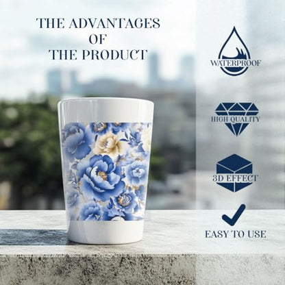 10 Sheets Flower UV DTF Cup Wraps for 16 OZ Glass, Blue Flower Rub on Transfers Waterproof PVC UV DTF Transfer Stickers for DIY Laptop Phone Case Decor - style: Blue Flower