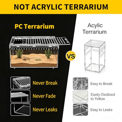 Reptile Growth Reptile PC Terrarium,Tarantula Enclosure,Spider Tank with Magnetic Button.12"x 8" x 6" Lizard Enclosure,Reptile Breeding Tank for Insect,Fish,Tarantula,Hermit Crab,Small Bearded Dragon