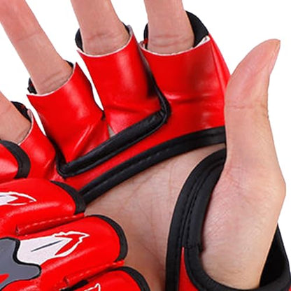 MMA Gloves Grappling Sparring, Half Finger Boxing Fight Gloves, Open Palm Martial Arts Mitts Men Women Boxing Gloves for Sanda Sparring Punching Bag Training - color: Red