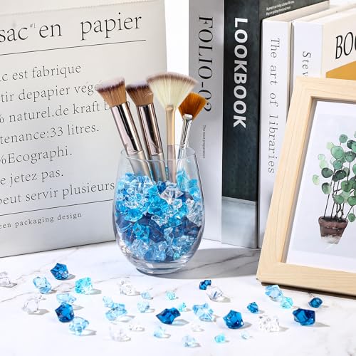 Syhood 570 Pcs 5 Sizes Mixed Blue Fake Crushed Ice Rocks Blue Aquarium Rocks Plastic Gemstone Diamond Acrylic Crystal Gems for DIY Craft Wedding Table Scatter Vase Fillers Fish Tank Decor Centerpieces