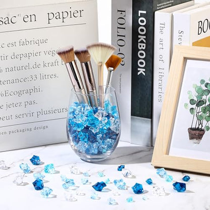 Syhood 570 Pcs 5 Sizes Mixed Blue Fake Crushed Ice Rocks Blue Aquarium Rocks Plastic Gemstone Diamond Acrylic Crystal Gems for DIY Craft Wedding Table Scatter Vase Fillers Fish Tank Decor Centerpieces