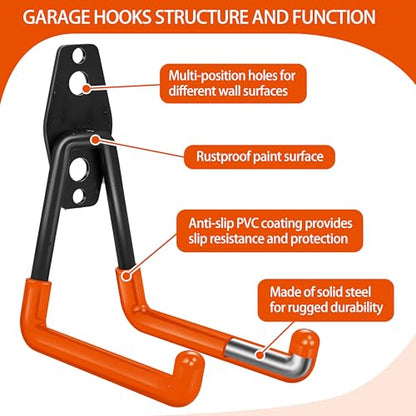 18 Pack Garage Hooks Heavy Duty - Anti-Slip Coating - color: Orange, size: 18pack
