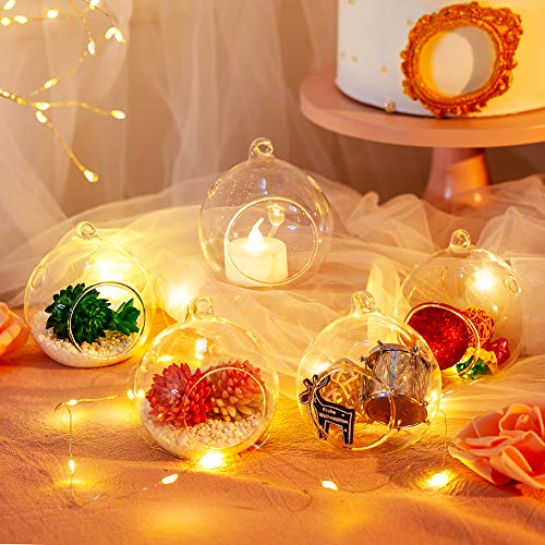 Nuptio 8 Pcs 3.15"/ 8cm Hanging Glass Tealight Holder Globe Plant Terrariums Glass Orbs Air Plants Tea Light Candle Holders Home Decor Indoor Outdoor Garden (with 2 Holes, 6 Pcs + 2 Pcs) - size: 8 Pcs