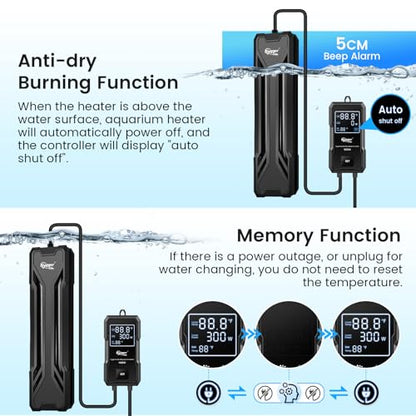 hygger 300W Aquarium Heater, Upgraded Submersible Fish Tank Heater with Dual Protection System & LED Digital Display, with Automatic Power-Off Function, for 40-80 Gallons Freshwater and Saltwater Tank - size: 300W for 40-80 Gallon