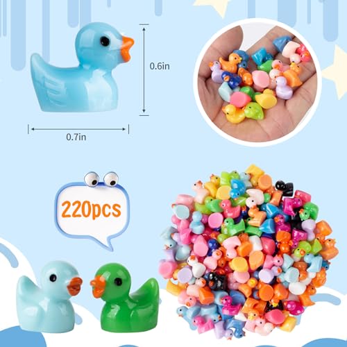 220 Pieces Mini Resin Duck Miniature Figures Micro Fairy Garden Landscape Aquarium Hide and Seek Prank Dollhouse Ornament Potted Plants Cake Decoration DIY Slime Craft Charms for Party Toys