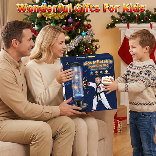 Kids Inflatable Punching Bag Toy, 4 Modes Interactive Boxing Game Stand Set