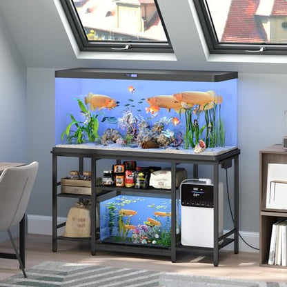MAHANCRIS 55-75 Gallon Fish Tank Stand with Power Outlet, 3-Tier Metal Frame Aquarium Stand, Heavy Duty Reptile Terrarium Tank Stand, 52.0" L x 19.7" W x 29.9" H, 800 LBS Capacity, Black FTBK55E01 - color: Black