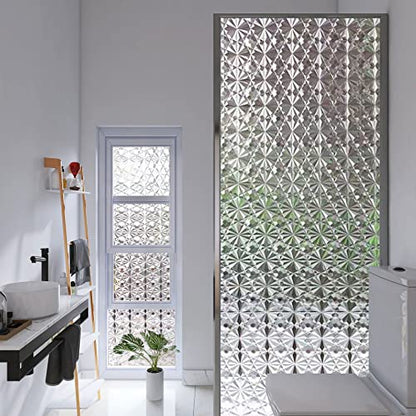 3D Diamonds Window Film, Frosted Privacy Window Film, Vinyl Decorative Window Decals, Static Clings No-Glue Removable Window Sticker for Home Bathroom Living Room (17.5 x 157.4 inch) - size: 17.5 x 157.4 inches